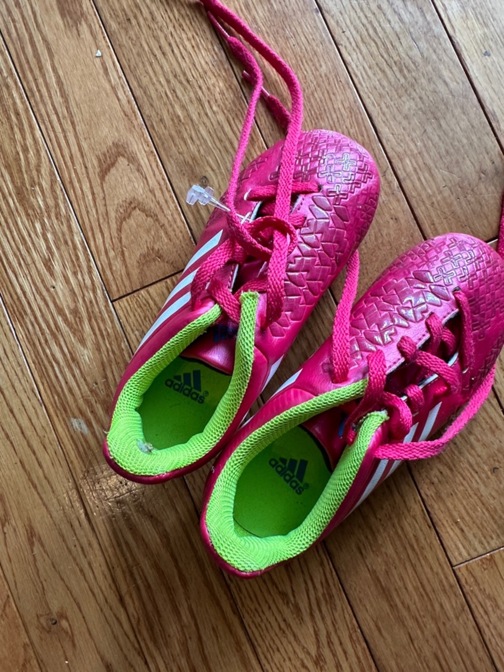 adidas Kids Hot Pink Soccer Cleats with Neon Green Lining